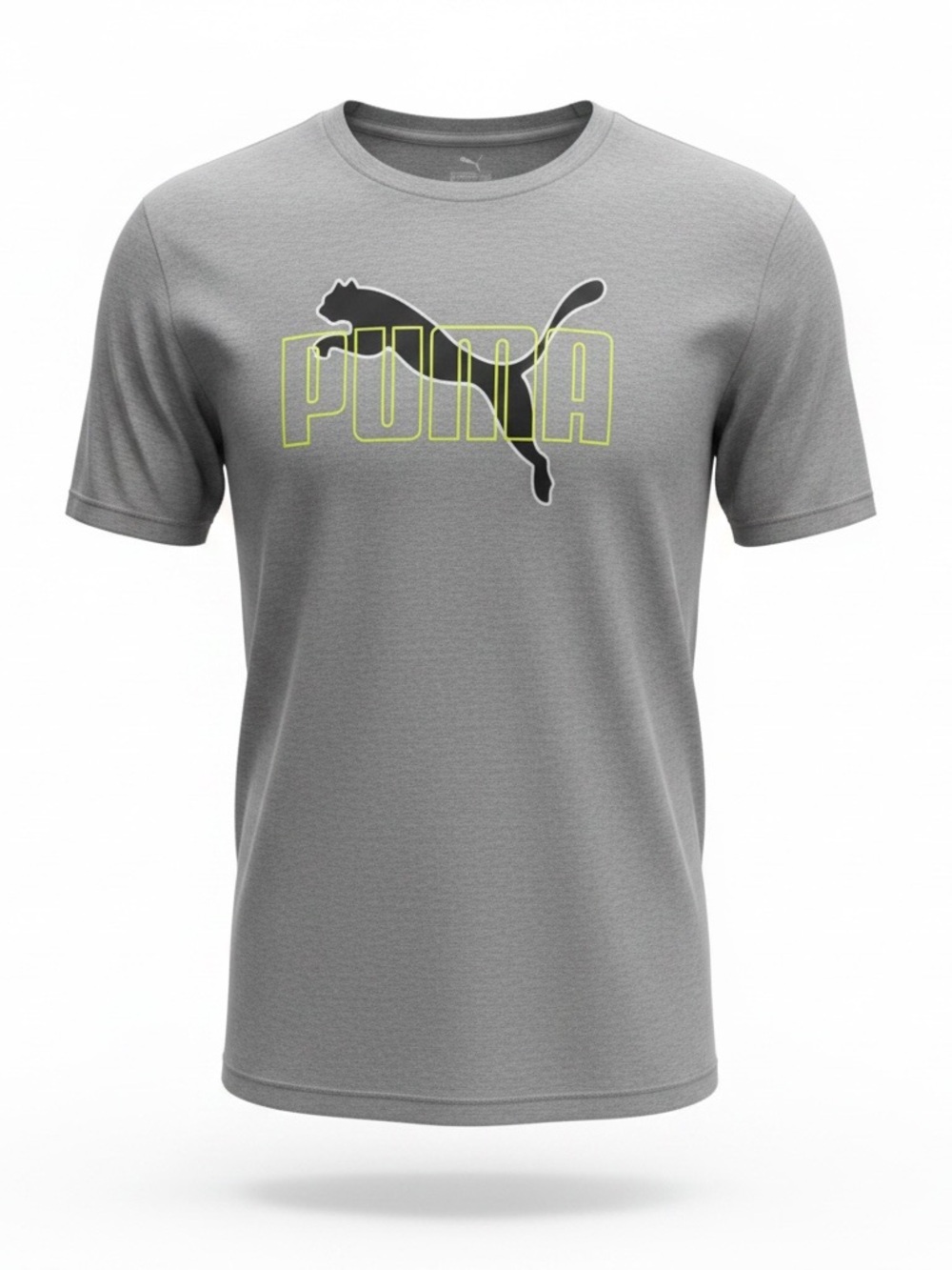 Puma Gray Tee with Black Cat Logo and Neon Yellow Outline